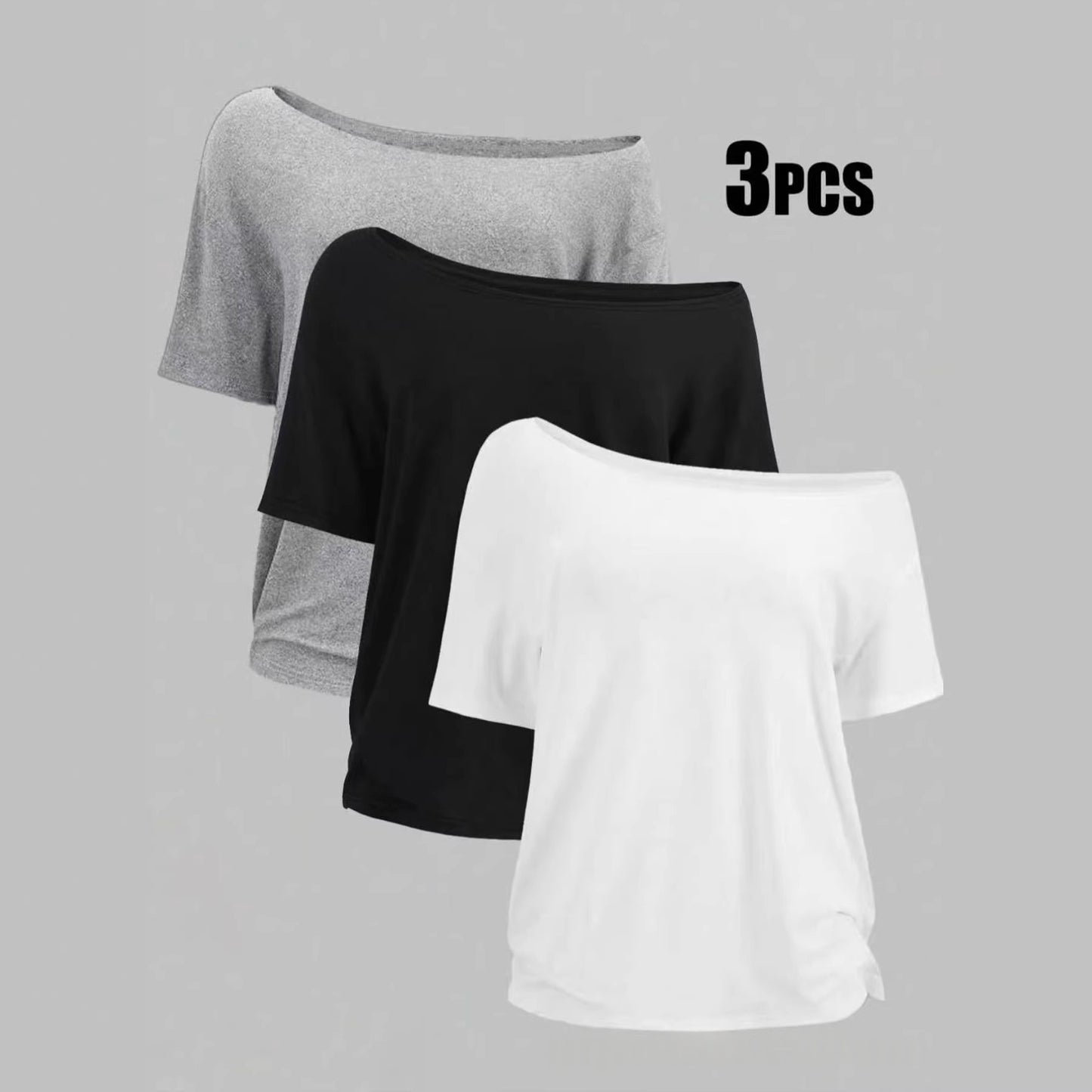 Plus-size Off-shoulder angled T-shirt Three-piece Set