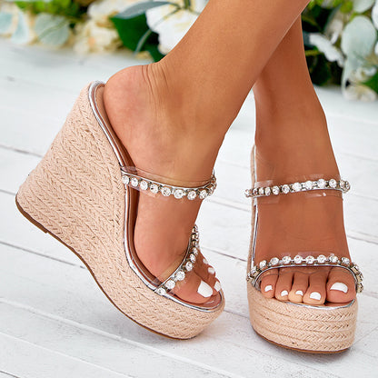 Women's Rhinestone Strap Platform Wedge Sandals