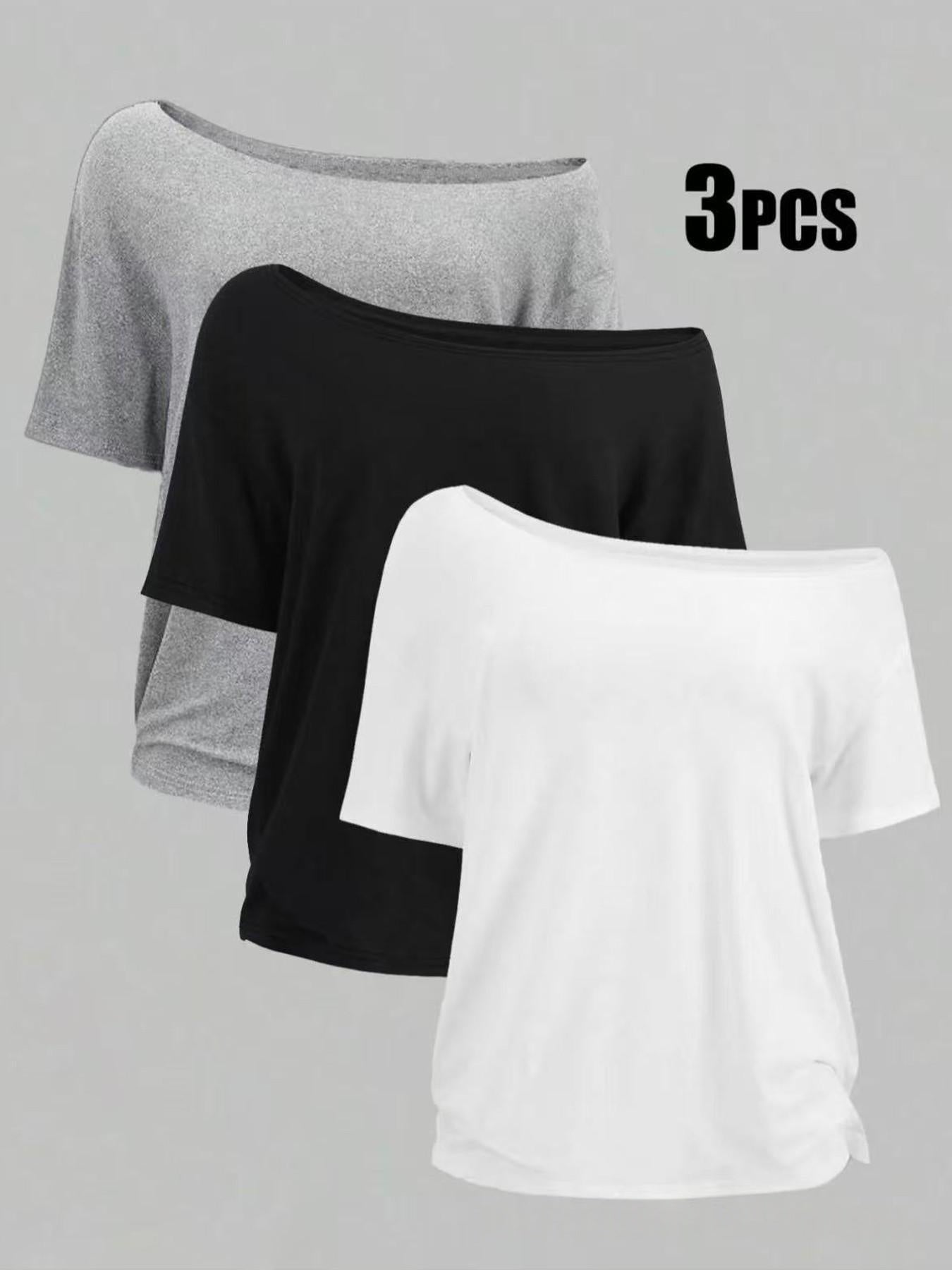Plus-size Off-shoulder angled T-shirt Three-piece Set