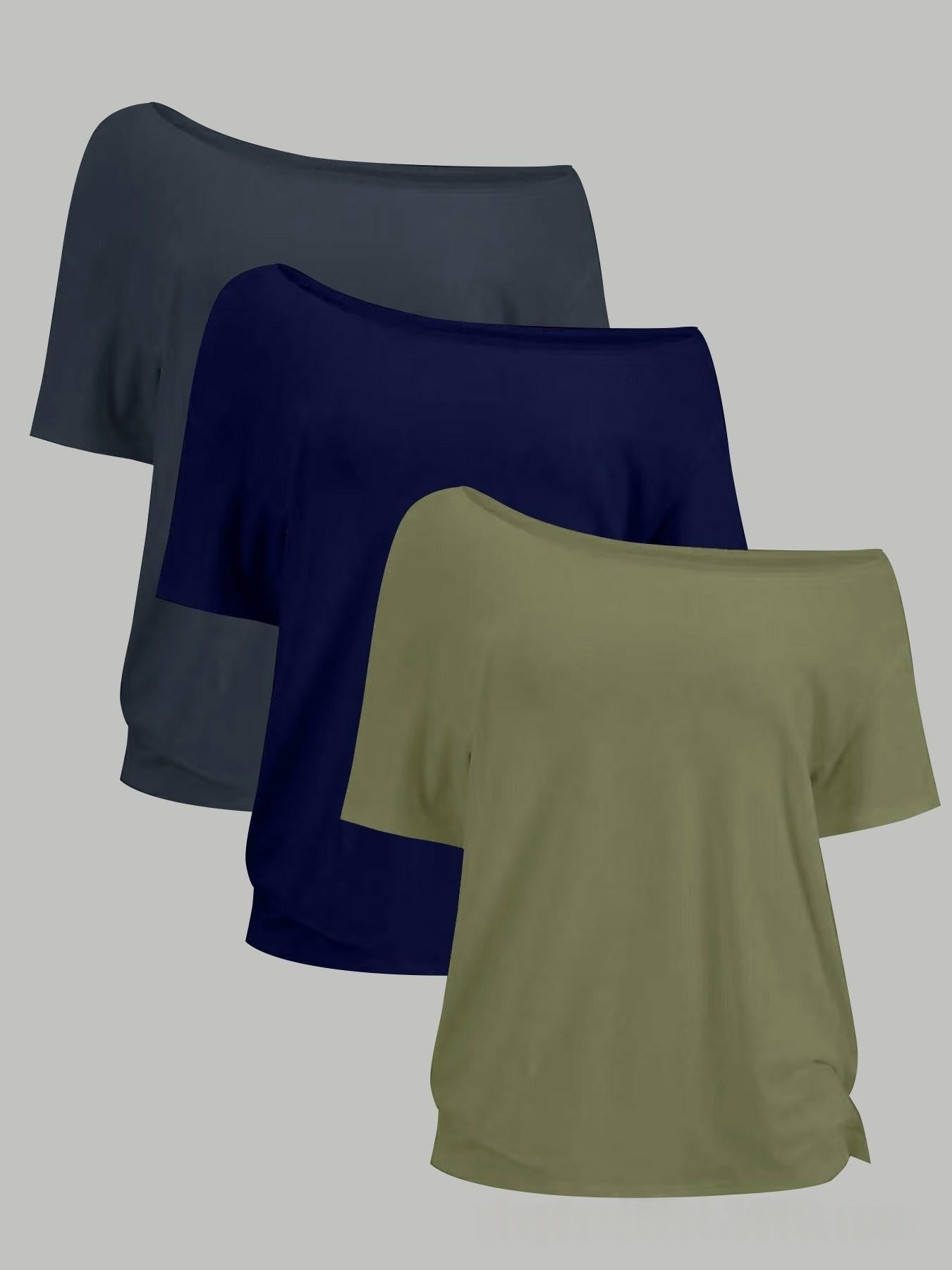 Plus-size Off-shoulder angled T-shirt Three-piece Set